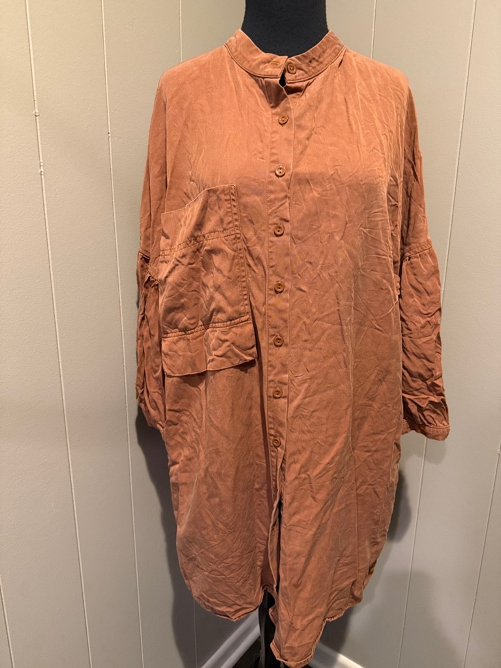 B37 Eve Gravel Women’s Medium Rust Long-Sleeve Button-Front Midi Dress